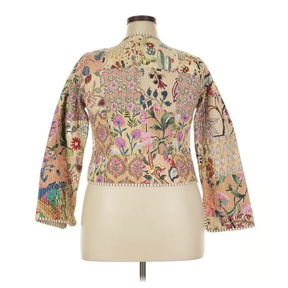 Boho Patchwork Quilted Cotton Jacket 2XL Cropped Floral Cottagecore - Picture 2 of 8